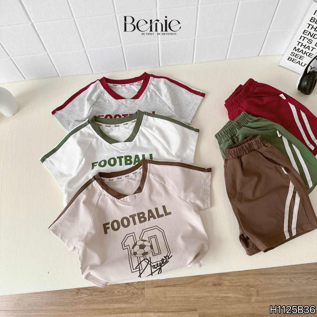 Bộ cotton thể thao football player, bộ thun phong cách thể thao khoẻ khoắn cho bé