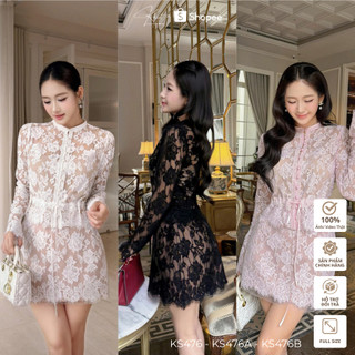 Set áo ren hoa trắng nút ngọc trai Khiết Style phối chân váy ngắn phong cách sang trọng KS476 KS476A KS476B