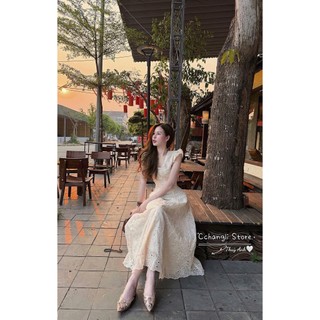 Váy ren thô boil 2 lớp màu trắng kem thiết kế tay cánh tiễn cực đẹp dành cho chị em mặc đi chơi xinh - Baotrang.clothes