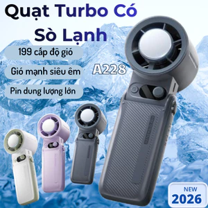 Quạt cầm tay có sò lạnh turbo mini tốc độ gió mạnh 199 chế độ làm mát quạt mini cầm tay pin khỏe