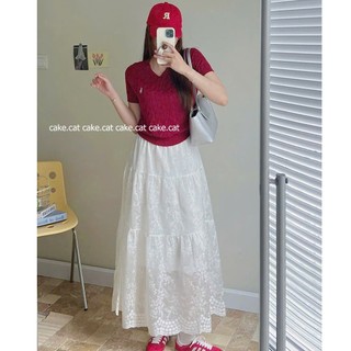 Chân Váy Dài Tầng Ren Hoa Nữ Tính | Váy Dài Voan Xếp Tầng Form Rộng, Lưng Thun Co Giãn Cakecat