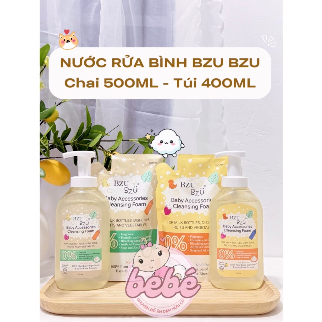 Nước rửa bình sữa cho bé Bzu Bzu tạo bọt,thành phần tự nhiên lành tính.
