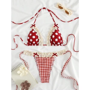 Set Bikini Hai mảnh Chấm Bi Viền Ren Có mút lót 🌸 Áo bơi Áo tắm đi biển 🌺 Freeship (SH26)