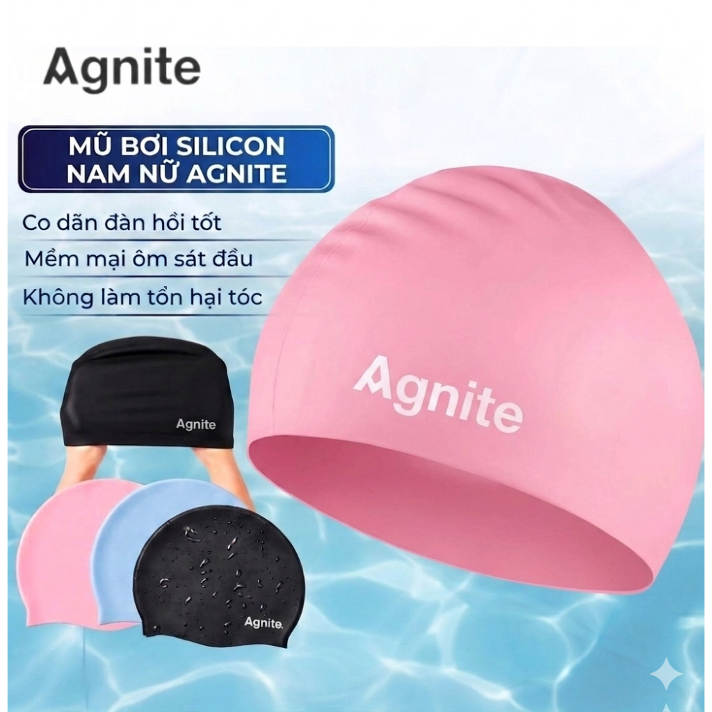Mũ bơi silicon người lớn, trẻ em chính hãng AGNITE mềm mại, chống nước cao cấp giá rẻ