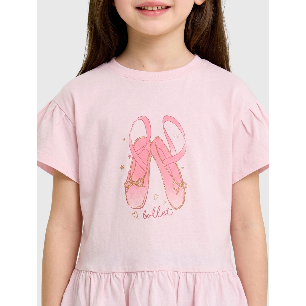 Áo phông bé gái CANIFA cổ tròn ngắn tay phối viền bèo chất liệu Cotton USA | OEKO-TEX 1TS26S005