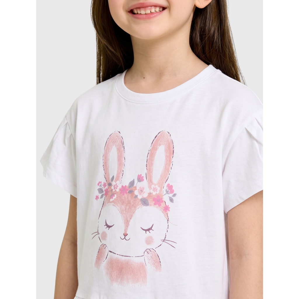 Áo phông bé gái CANIFA cổ tròn ngắn tay phối viền bèo chất liệu Cotton USA | OEKO-TEX 1TS26S005