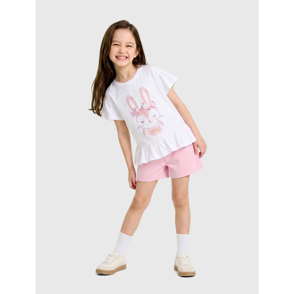 Áo phông bé gái CANIFA cổ tròn ngắn tay phối viền bèo chất liệu Cotton USA | OEKO-TEX 1TS26S005