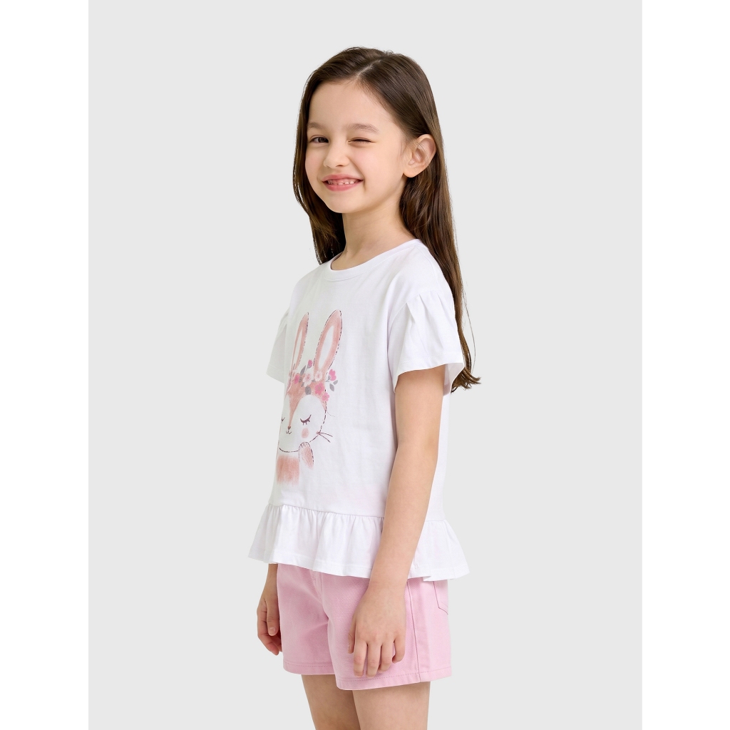 Áo phông bé gái CANIFA cổ tròn ngắn tay phối viền bèo chất liệu Cotton USA | OEKO-TEX 1TS26S005