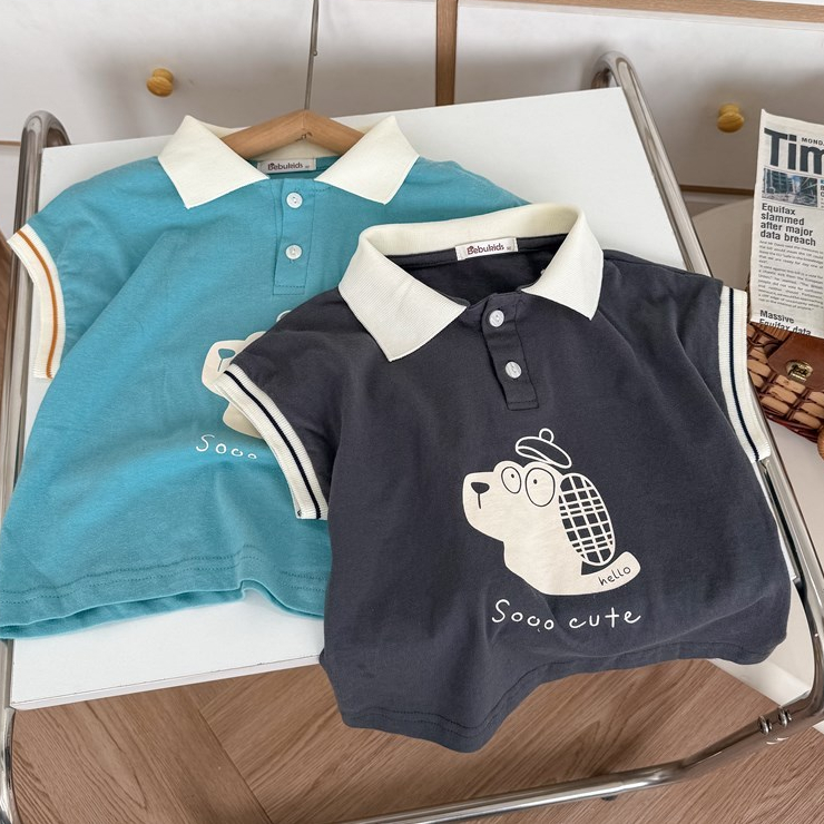 Set bộ polo cộc tay bé trai Miniumbaby in hình cún dáng tay dơi thoáng mát, chất cotton mềm SB2725