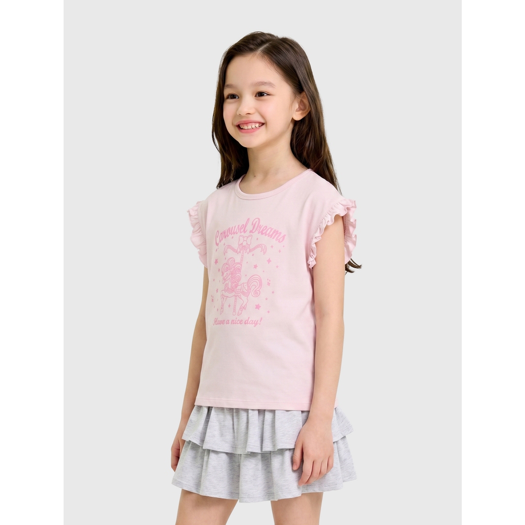 Áo phông bé gái CANIFA chất thun cotton pha tay bèo in họa tiết đáng yêu PS26 1TS26S001