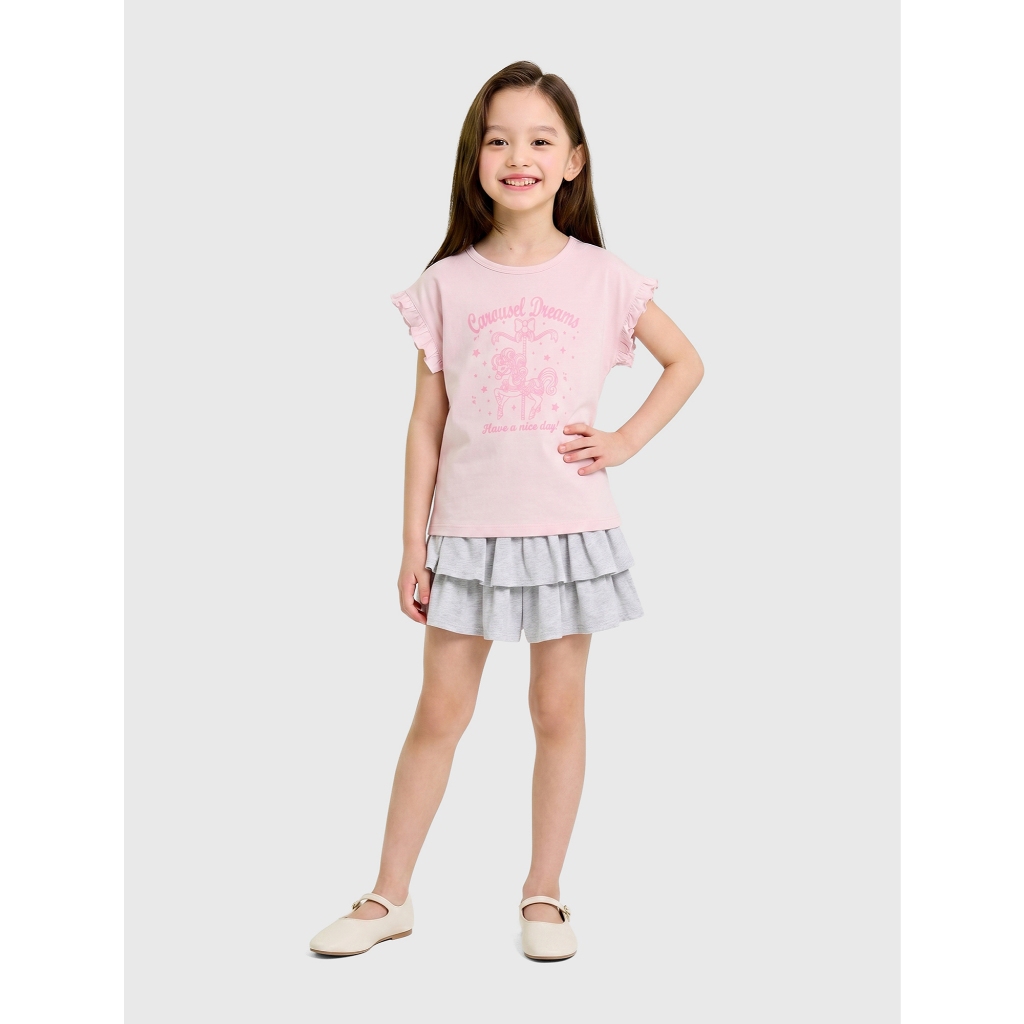 Áo phông bé gái CANIFA chất thun cotton pha tay bèo in họa tiết đáng yêu PS26 1TS26S001