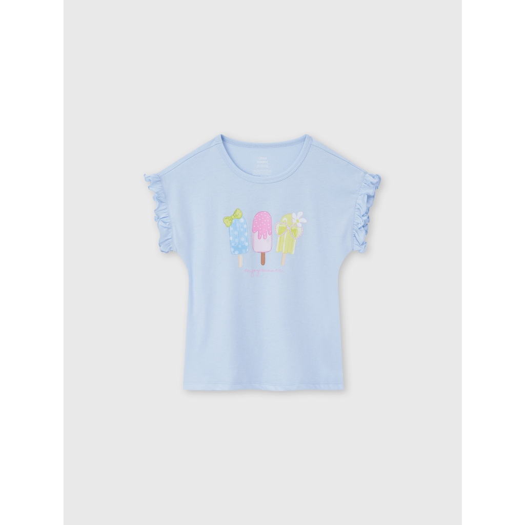 Áo phông bé gái CANIFA chất thun cotton pha tay bèo in họa tiết đáng yêu PS26 1TS26S001