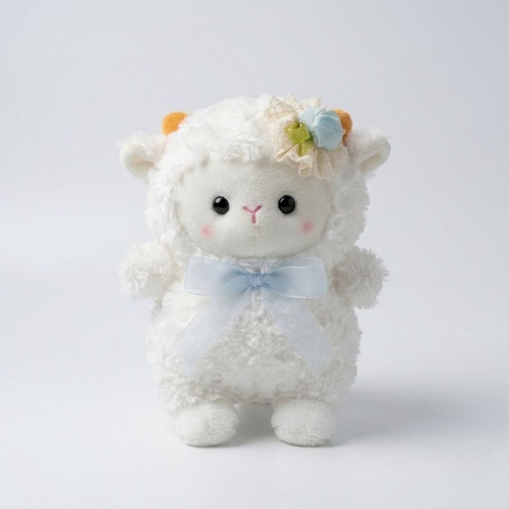 Gấu Bông Mini Cừu Đáng Yêu, Cừu Bông Mềm Mại Đính Yếm Nơ Hoa Xinh Xắn Quà Tặng Cho Bé