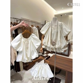 Set Bộ Đồ Nữ Gió Phồng Áo Cổ TRòn Dây Nơ Tay Bồng Gấu Bí Mix Chân Váy Bí Phồng 2 Lớp