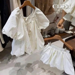 Set Bộ Đồ Nữ Gió Phồng Áo Cổ TRòn Dây Nơ Tay Bồng Gấu Bí Mix Chân Váy Bí Phồng 2 Lớp