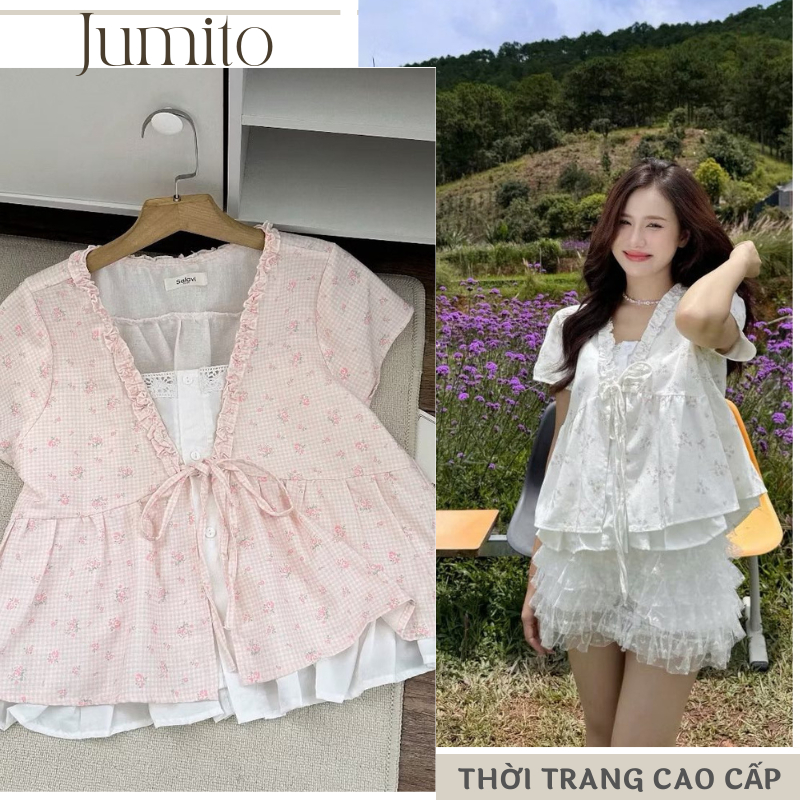 áo kiểu nữ, áo babydoll hoa nhí tay ngắn dáng xòe nhẹ phong cách tiểu thư JUMITO HCOM27219