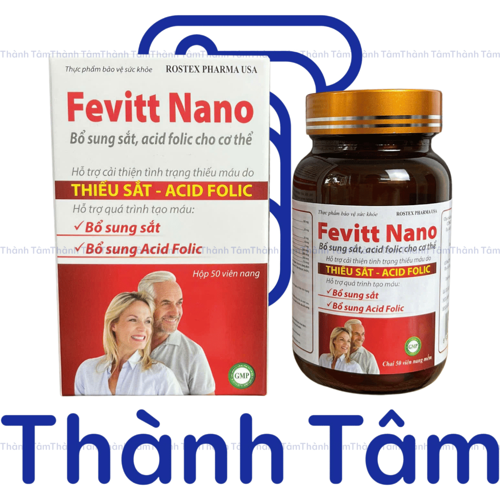 (Chai 50v) Viên uống FEVITT NANO 50V bổ sung sắt, acid folic, bổ máu, cải thiện tình trạng thiếu máu