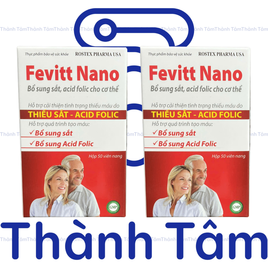 (Chai 50v) Viên uống FEVITT NANO 50V bổ sung sắt, acid folic, bổ máu, cải thiện tình trạng thiếu máu