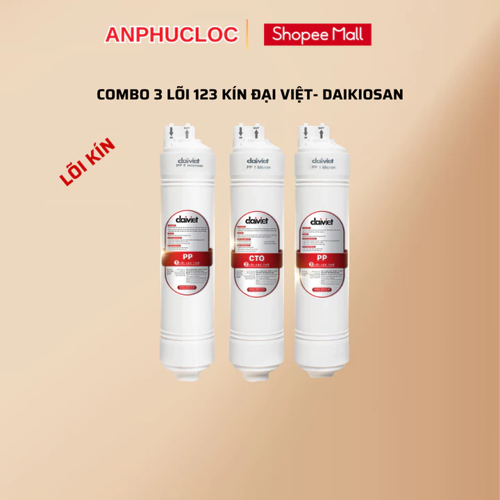Lõi lọc thô 123 dạng kín Daikiosan dùng cho máy lọc nước RO đặt gầm, tủ đứng dùng lõi kín