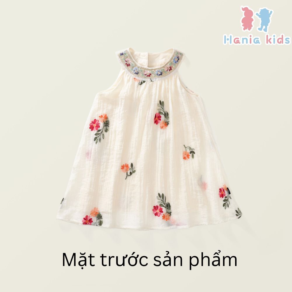 Váy Cho Bé Gái, Váy Yếm Cho Bé Gái Thêu Hoa Cổ Đính Cườm Chất Liệu Voan Mềm Mại 2 Lớp Size 9-12kg