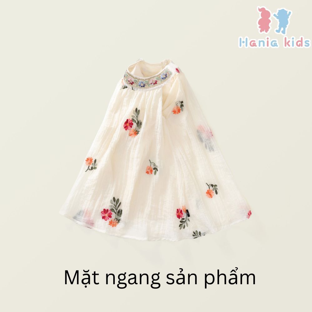 Váy Cho Bé Gái, Váy Yếm Cho Bé Gái Thêu Hoa Cổ Đính Cườm Chất Liệu Voan Mềm Mại 2 Lớp Size 9-12kg