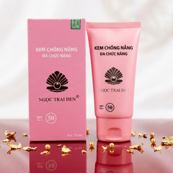 Kem Chống Nắng Ngọc Trai Đen -  Dưỡng Trắng, Làm Dịu Da, Kiềm Dầu, Nâng Tone [Hồng]