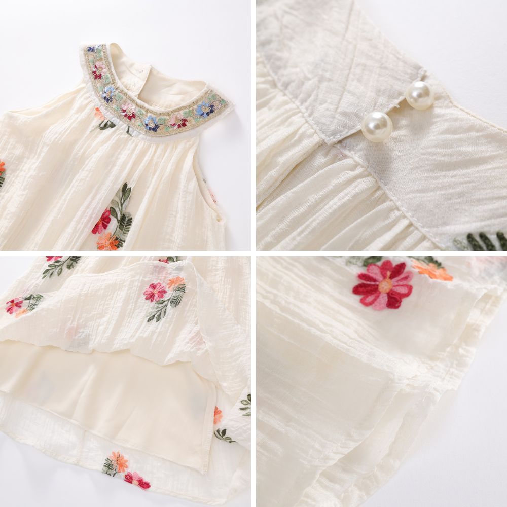 Váy Cho Bé Gái, Váy Yếm Cho Bé Gái Thêu Hoa Cổ Đính Cườm Chất Liệu Voan Mềm Mại 2 Lớp Size 9-12kg