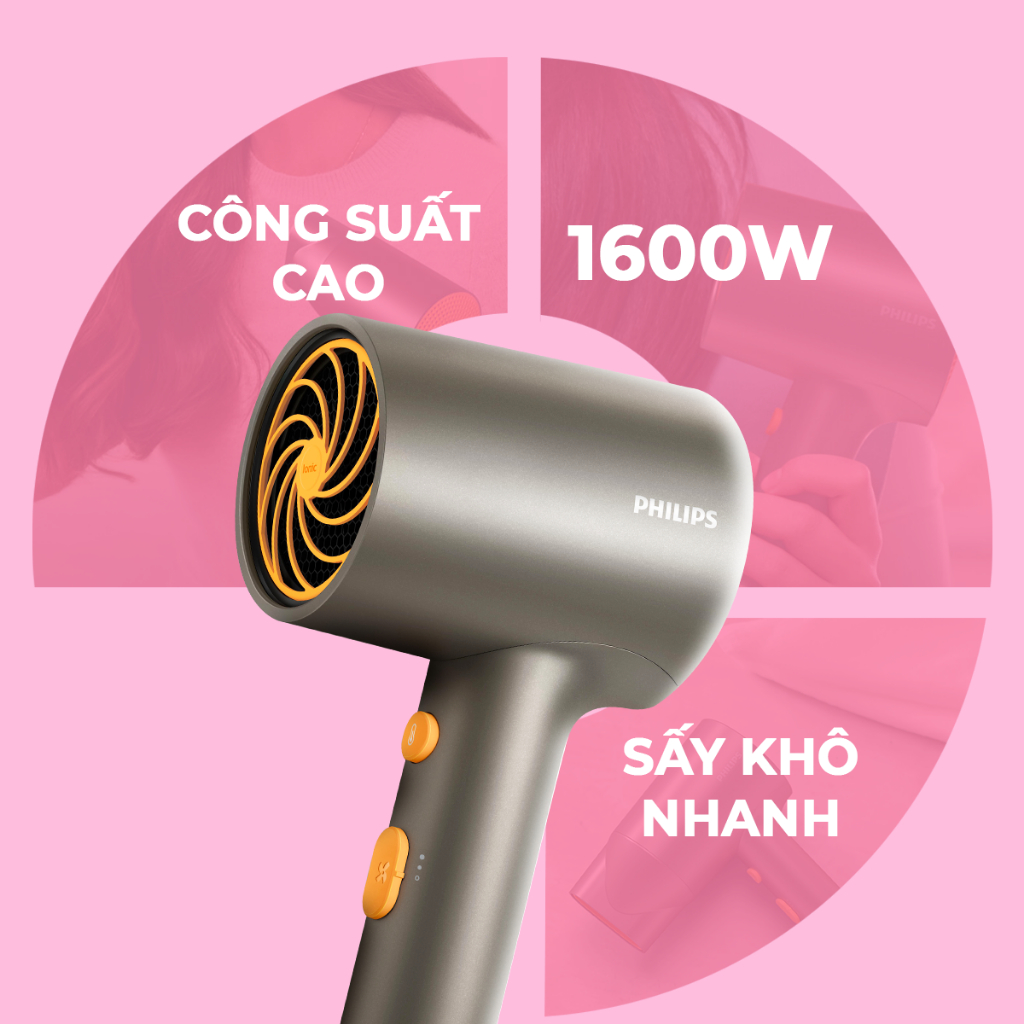 Máy sấy tóc Philips BHD321/00 1600W – ThermoProtect, ion âm giảm xơ rối, sấy nhanh
