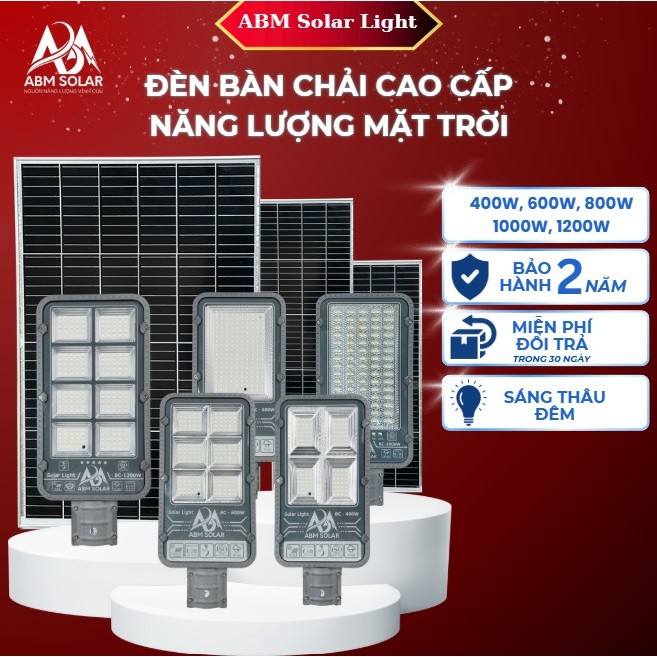 [400W PRO] Đèn Năng Lượng Mặt Trời Sân Vườn ABMSOLAR, Nhôm Đúc Nguyên Khối, Tấm Pin Mono , Đổi Màu LED