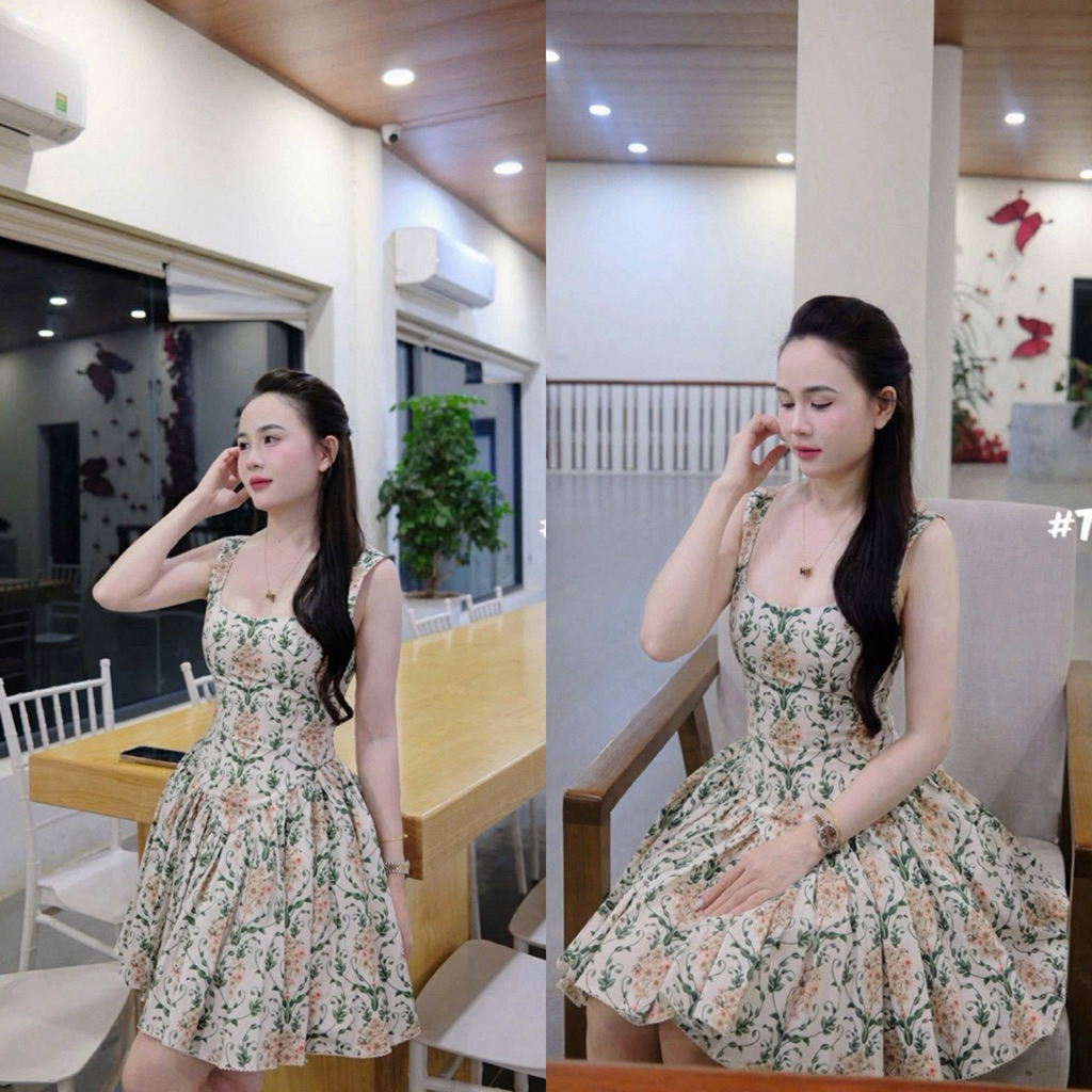 Đầm 2 dây babydoll ZMM hoa xoè