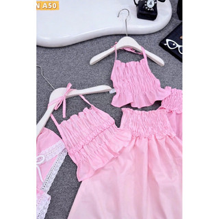Set váy 3 chi tiết màu vàng chanh xinh xắn cho bé gái đi biển, đi chơi, chụp ảnh