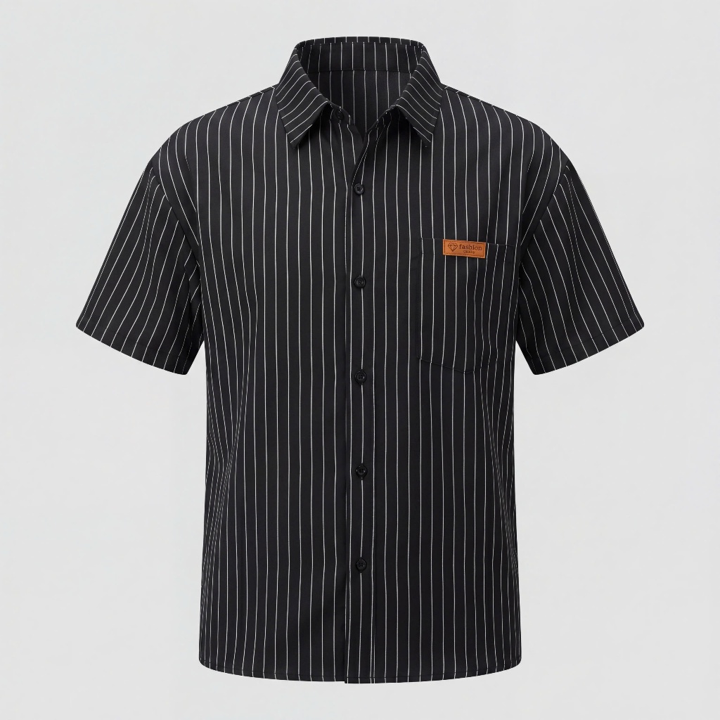 Áo sơ mi cộc tay nam nữ kẻ sọc nhẹ, 2 màu ghi trắng hottrend có logo ở túi trước, designed by Nice Clothes | BigBuy360 - bigbuy360.vn