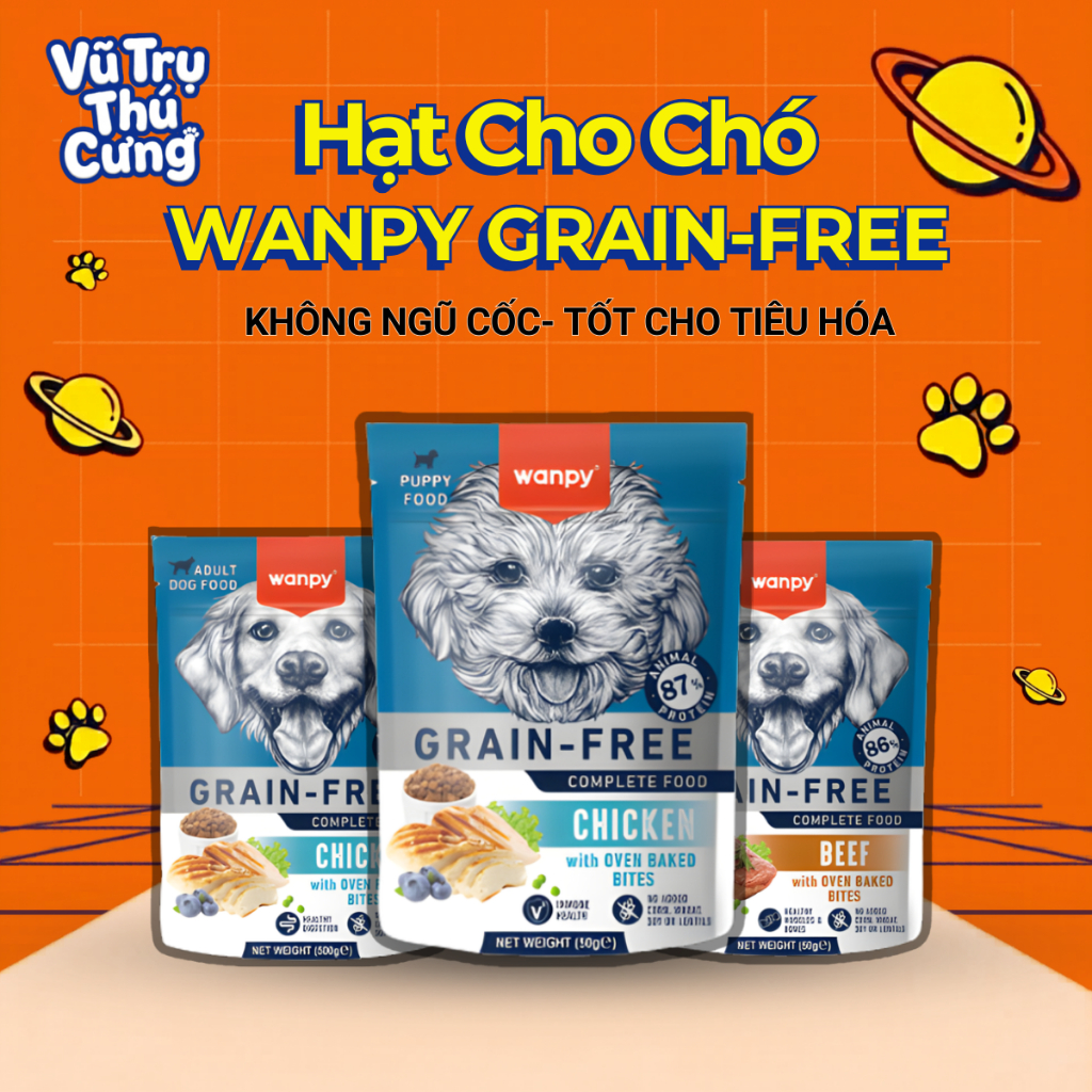 Hạt Cho Chó  Wanpy Grain Free Với 40% Topping Thịt Thật Phù Hợp Chó Kén Ăn, Giúp Tăng Cân