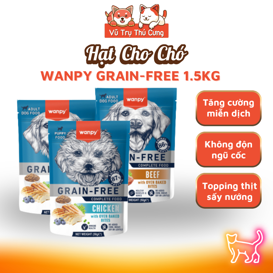 Hạt Cho Chó  Wanpy Grain Free Với 40% Topping Thịt Thật Phù Hợp Chó Kén Ăn, Giúp Tăng Cân