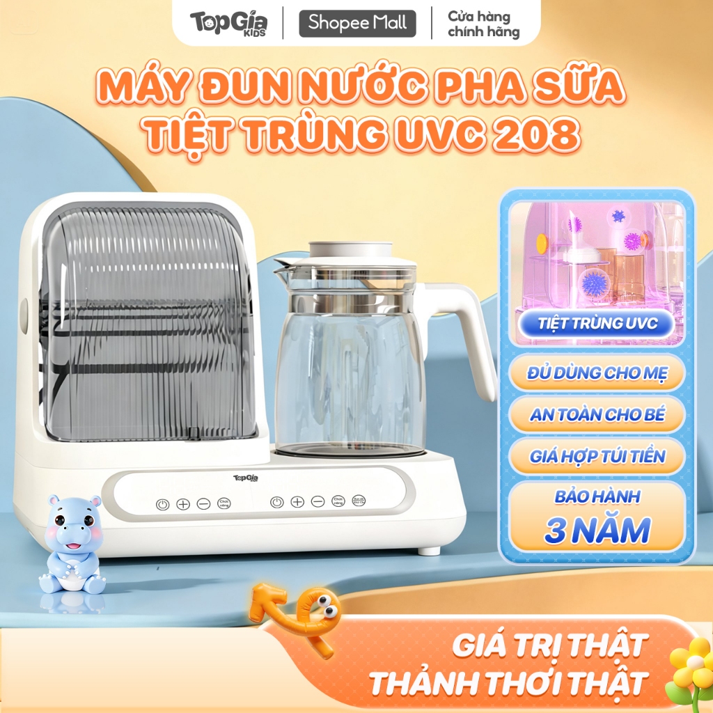 [Ưu đãi độc quyền] Máy đun hâm pha sữa và sấy khô tiệt trùng UVC cao cấp TopGiaKids đa chức năng BH 3 năm