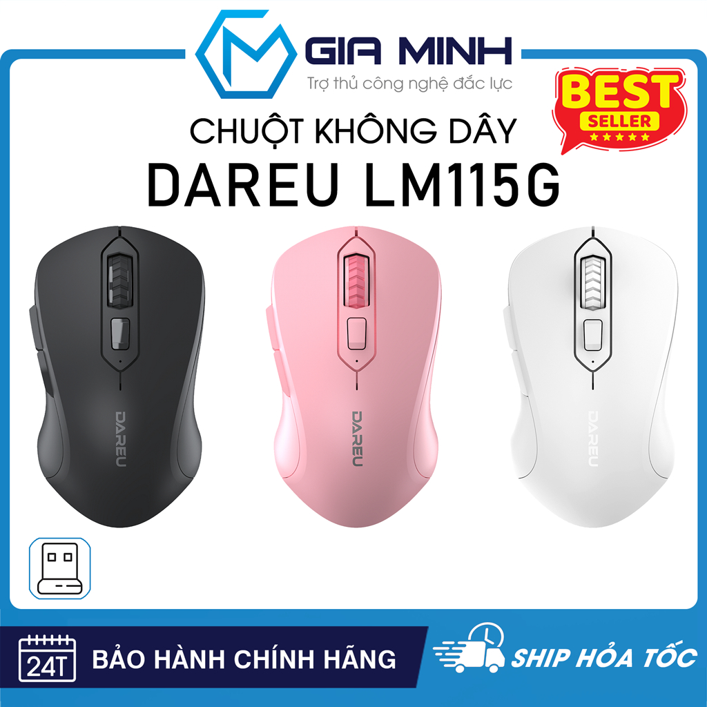 Chuột Không Dây Giá Rẻ DareU LM115G – Tặng Kèm Pin – Full VAT – Bảo Hành 24 Tháng