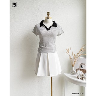 Áo Thun Nữ Twentyfive Cổ Polo, Họa Tiết Kẻ Ngang, Form Ôm Thanh Lịch, Áo Polo Nữ Ngắn Tay Basic Dễ Phối Đồ 7179