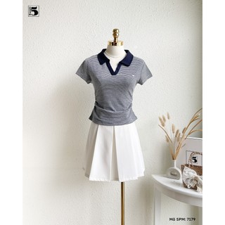 Áo Thun Nữ Twentyfive Cổ Polo, Họa Tiết Kẻ Ngang, Form Ôm Thanh Lịch, Áo Polo Nữ Ngắn Tay Basic Dễ Phối Đồ 7179