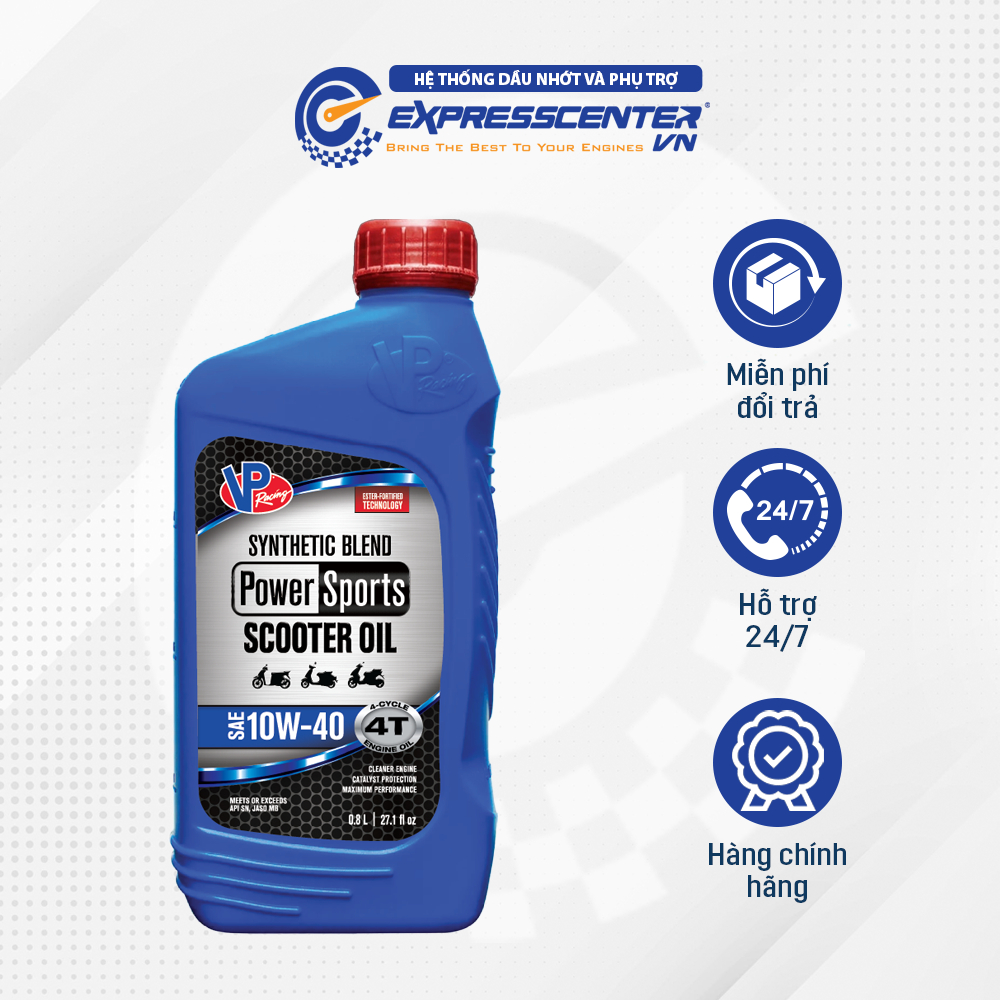 Dầu Nhớt Xe Tay Ga VP Powersports Scooter 4T Synthetic Blend Ester Tech 10W40 800ml