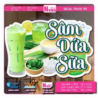 Decal Sữa Đậu Nành, Sữa Bắp, Nước Mía, Nước Dừa, Soda, Tranh Dán Quán Nước, Cà Phê - Sticker Chịu Được Mưa Nắng.