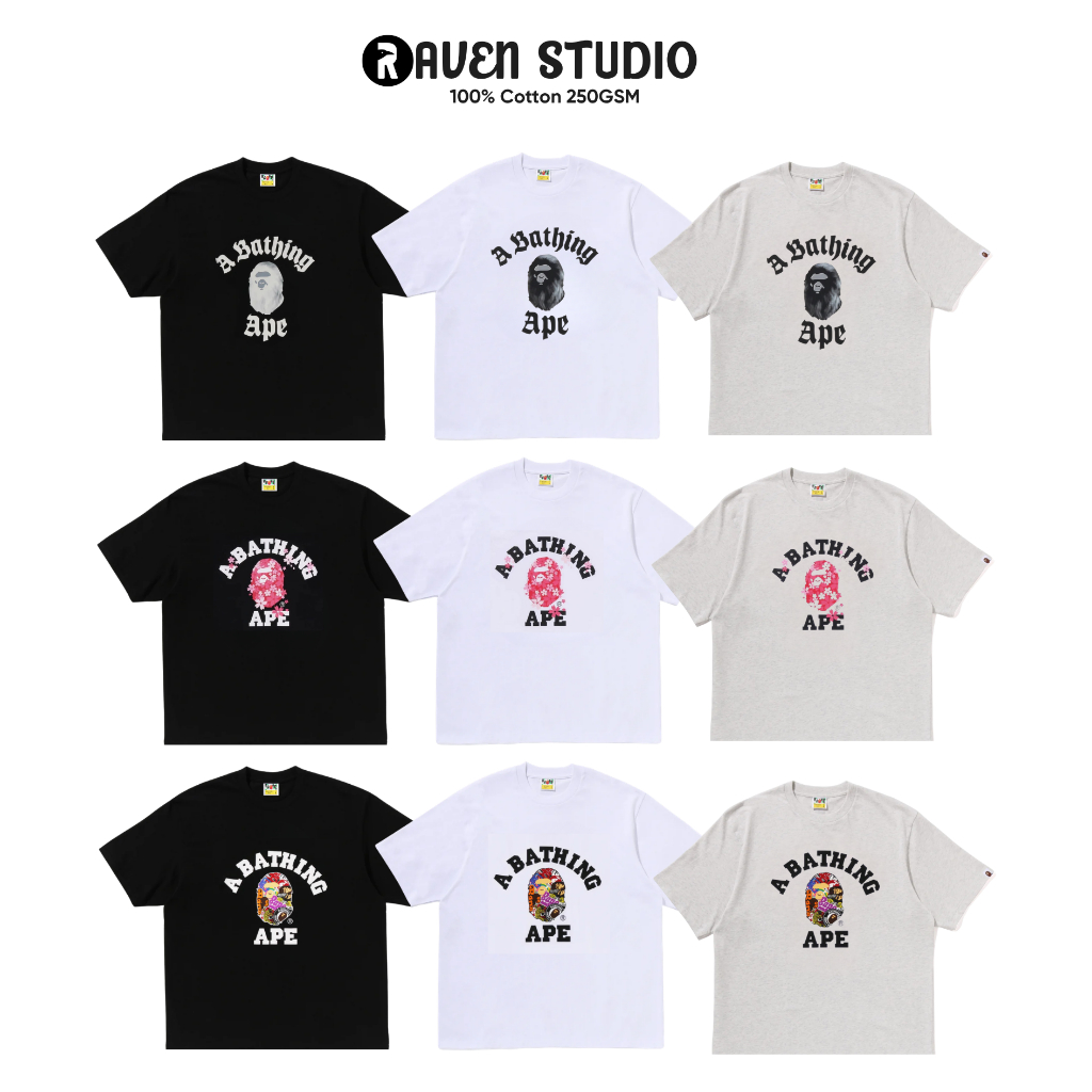 [Full Tag] Áo Thun BAPE Head Graphic - 100% Cotton 250GSM Raven Studio Cao Cấp
