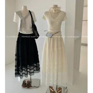 TRIANGLE - BeU Skirt (Cân nhắc kỹ, returned is not welcomed) Chân váy voan dáng dài style Hàn Quốc 2 lớp dễ mặc
