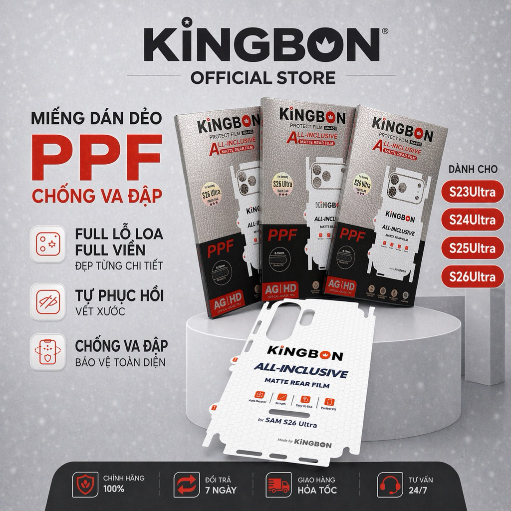 Miếng dán PPF Mặt Sau FULL Viền - Full Lỗ Loa Chống Vân Tay  KiNGBON Samsung s23ultra đến S26Ultra