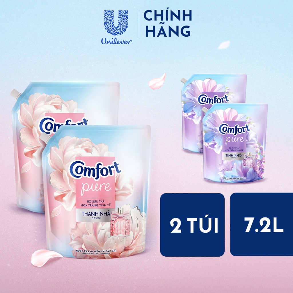 Combo 2 Nước Xả Vải Comfort Hoa Trắng Thanh Nhã Túi 3.6L