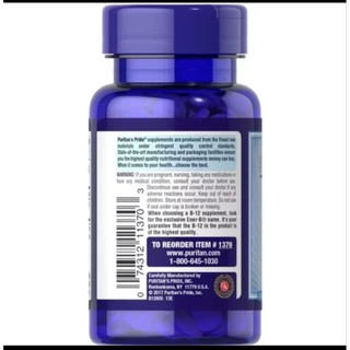 Vitamin B12 500mcg Puritan’s Pride – Hỗ trợ bổ máu, giảm chóng mặt, tăng trí nhớ, lọ 100 viên