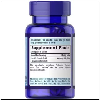 Vitamin B12 500mcg Puritan’s Pride – Hỗ trợ bổ máu, giảm chóng mặt, tăng trí nhớ, lọ 100 viên