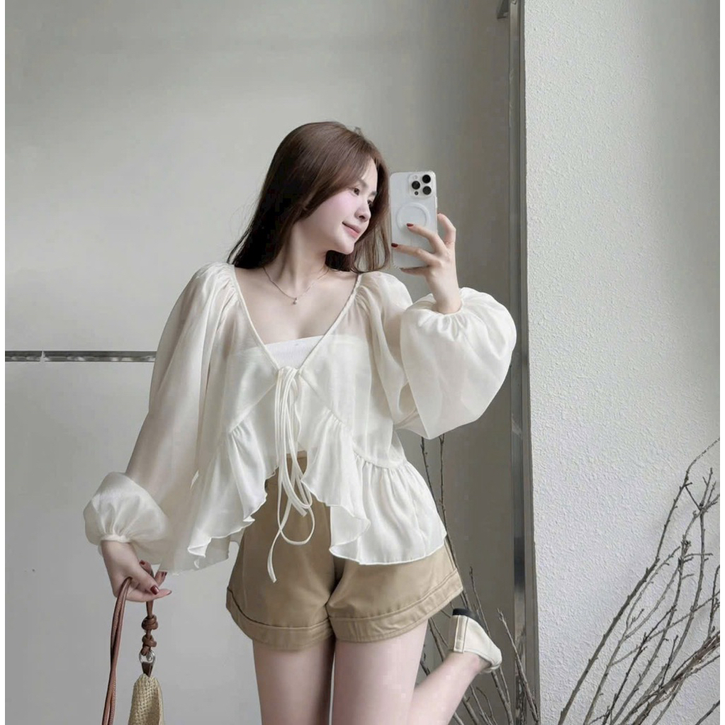 ( Tặng Áo Quây ) Áo Khoác Cardigan Mermaid Top Chất Tơ Mềm Ngắn Cột Dây Tay Dài, Áo Khoác Kèm Quần Mặc Đi Biển Xinh