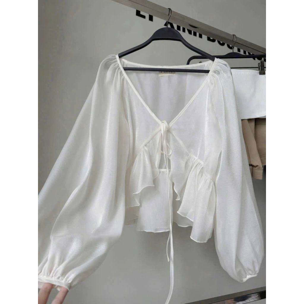 ( Tặng Áo Quây ) Áo Khoác Cardigan Mermaid Top Chất Tơ Mềm Ngắn Cột Dây Tay Dài, Áo Khoác Kèm Quần Mặc Đi Biển Xinh