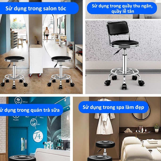 Ghế quầy bar xoay, ghế đôn nâng hạ, ghế chân cao hiện đại có tựa lưng, ghế tròn tiệm làm đẹp