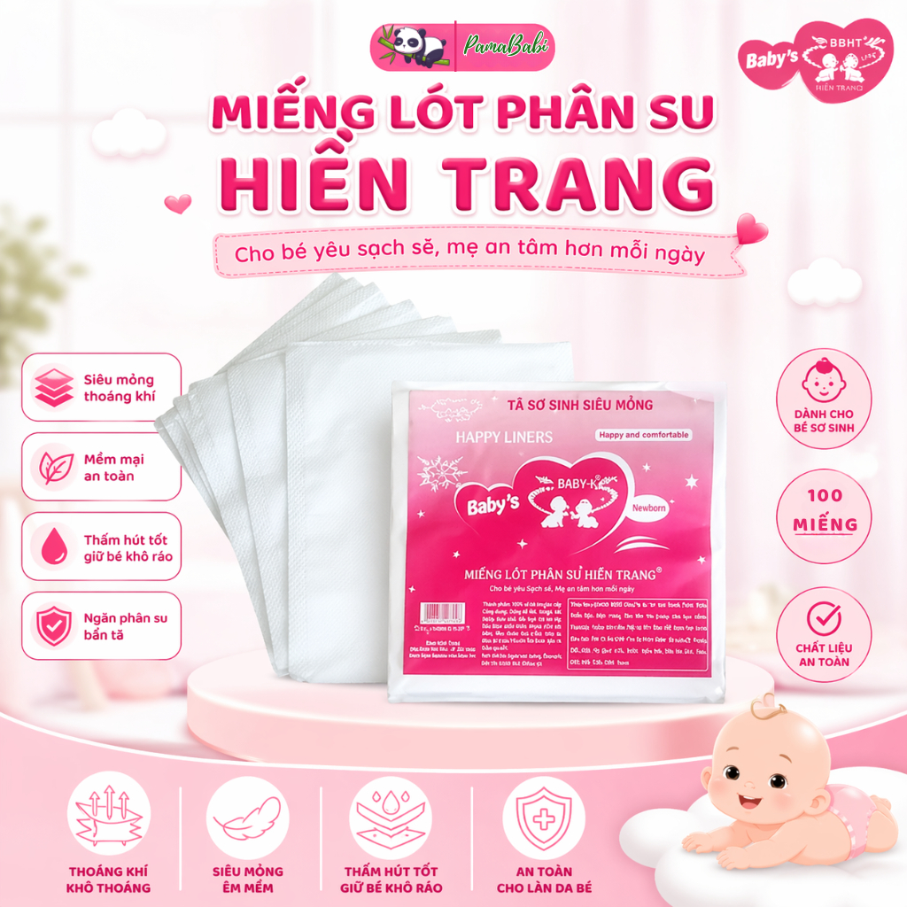 [200 Miếng] Miếng lót phân su Hiền Trang cho bé sơ sinh, miếng lót sơ sinh thấm hút, Tã lót sơ sinh